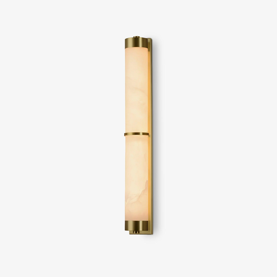 Jagmag Lights Alabaster Brass Wall Light with Integrated LED, 60cm Height, Warm 3000K Light, for Bedrooms & Living Rooms