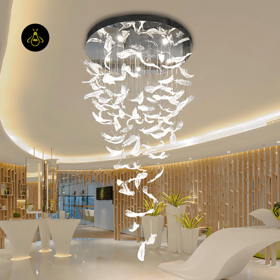 Jagmag Lights Crystal Feather Chandelier with Hand Blown Glass, 31.5-Inch, for Upscale Venues - Fancy and Decorative lights - Brand name jagmag lights