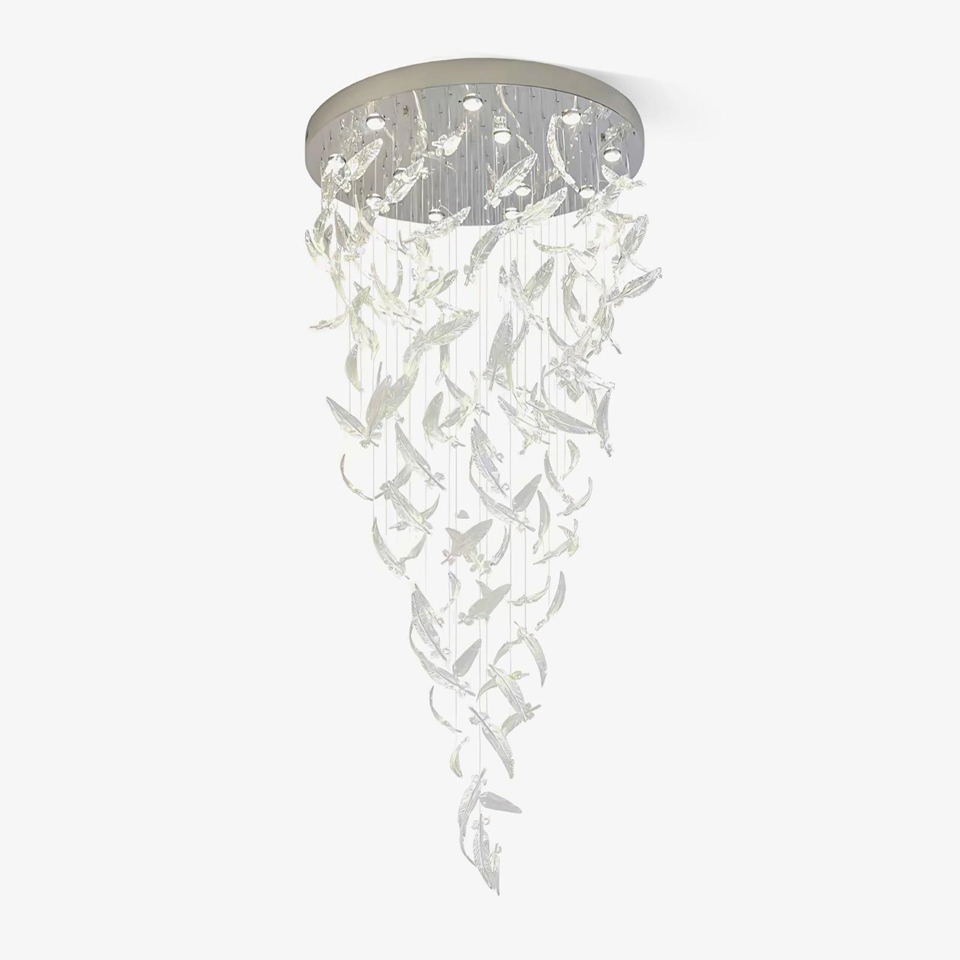 Jagmag Lights Crystal Feather Chandelier with Hand Blown Glass, 31.5-Inch, for Upscale Venues