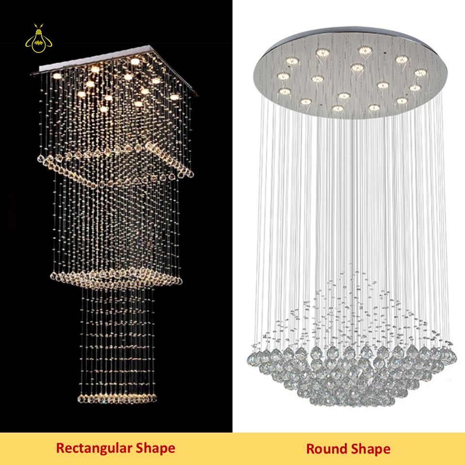 Jagmag Lights Long Crystal Raindrop Chandelier with K9 Crystals, Mirror Gold Finish, for High Ceilings