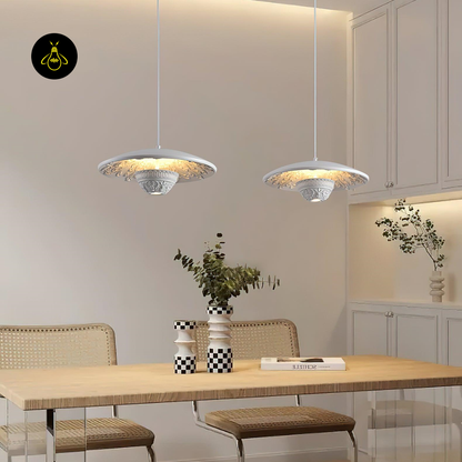 Jagmag Lights Flying Saucer Resin Pendant Lamp | Modern LED | 13.8" | White | Foyer & Dining Room | Made in India