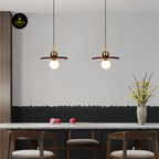 Jagmag Lights Modern Glass Pendant Lamp | Walnut & Gold | 11.8" | White Shade | Made in India