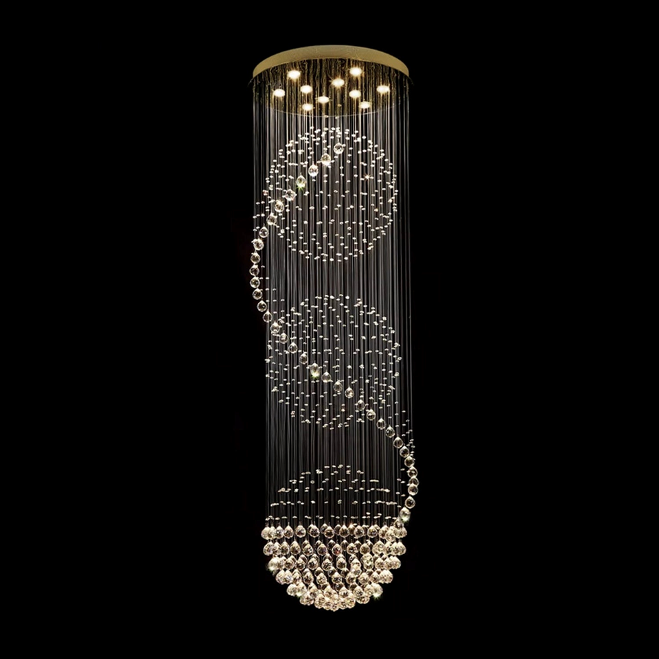 Jagmag Lights Modern LED Crystal Chandelier with Spiral Design, 3 Crystal Balls, for Living Room and Lobby