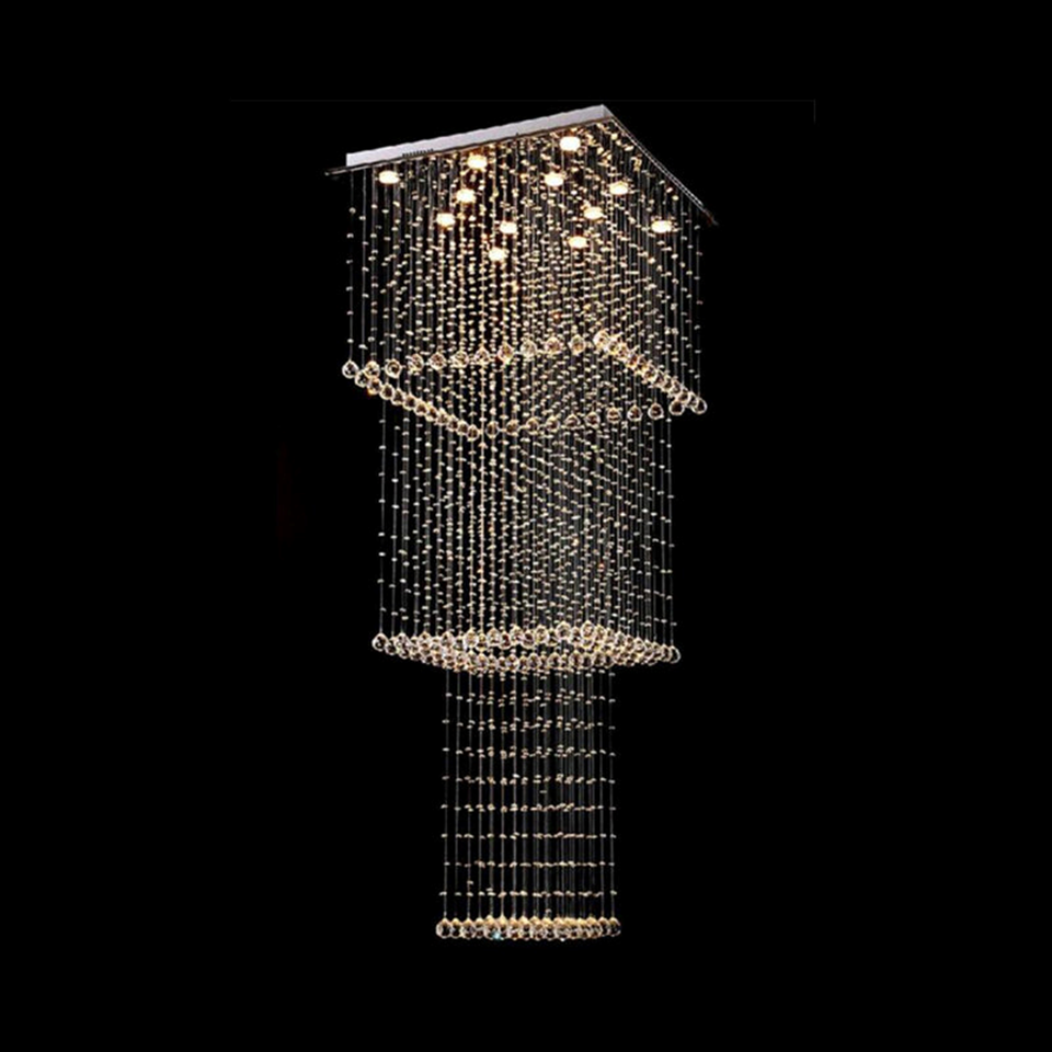 Jagmag Lights Long Crystal Raindrop Chandelier with K9 Crystals, Mirror Gold Finish, for High Ceilings