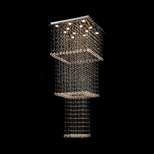 Jagmag Lights Long Crystal Raindrop Chandelier with K9 Crystals, Mirror Gold Finish, for High Ceilings