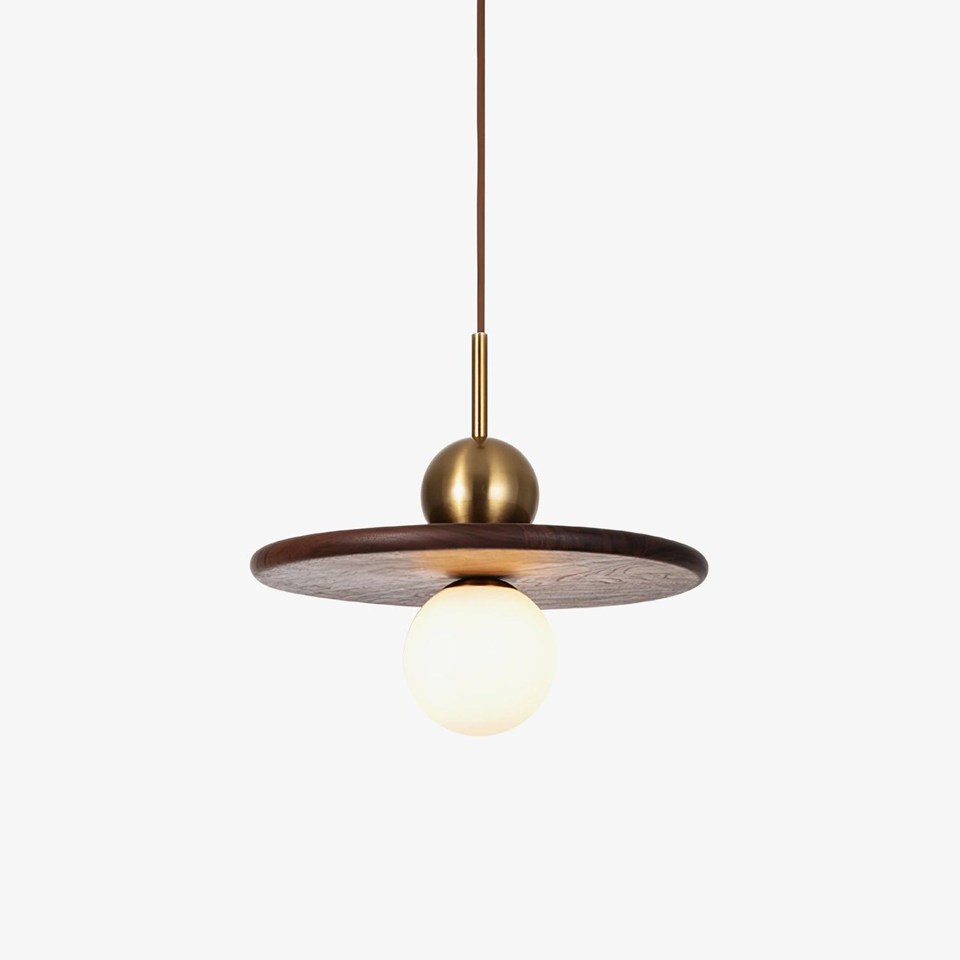 Jagmag Lights Modern Glass Pendant Lamp | Walnut & Gold | 11.8" | White Shade | Made in India