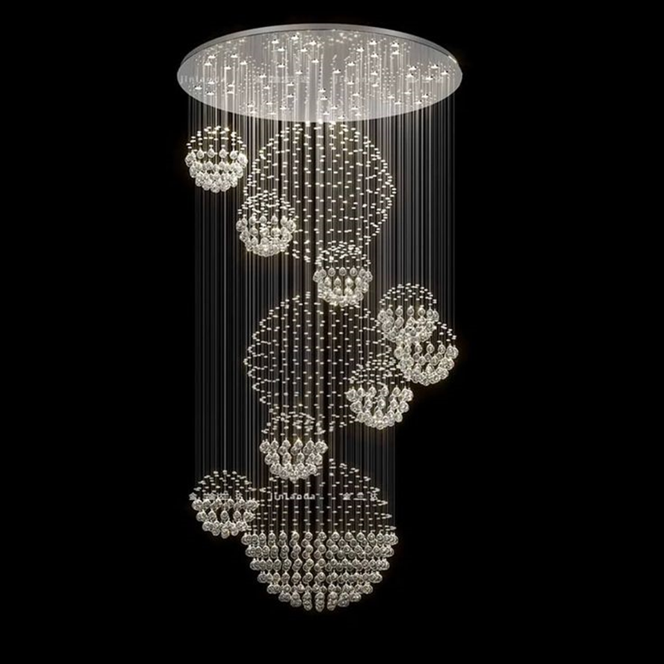 Jagmag Lights Luxury Solar System Spiral Raindrop Chandelier with Tiered Crystal Design, Perfect for Staircase and Foyer