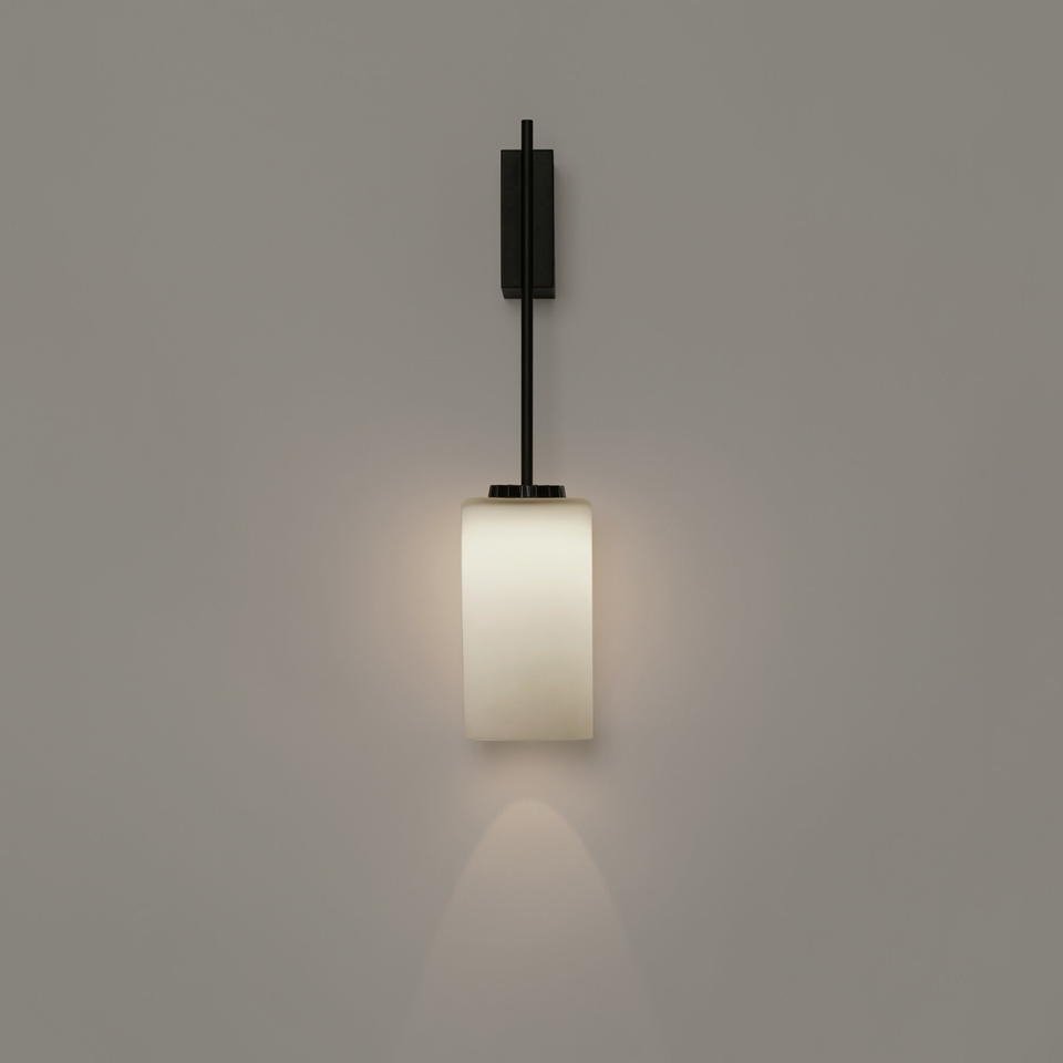 Jagmag Lights Wall Fancy Lights – Stainless Steel Frame, Opal White Glass Shade, Black Matte Finish, E27 Holder, Modern Wall Mount, 146x110x537mm