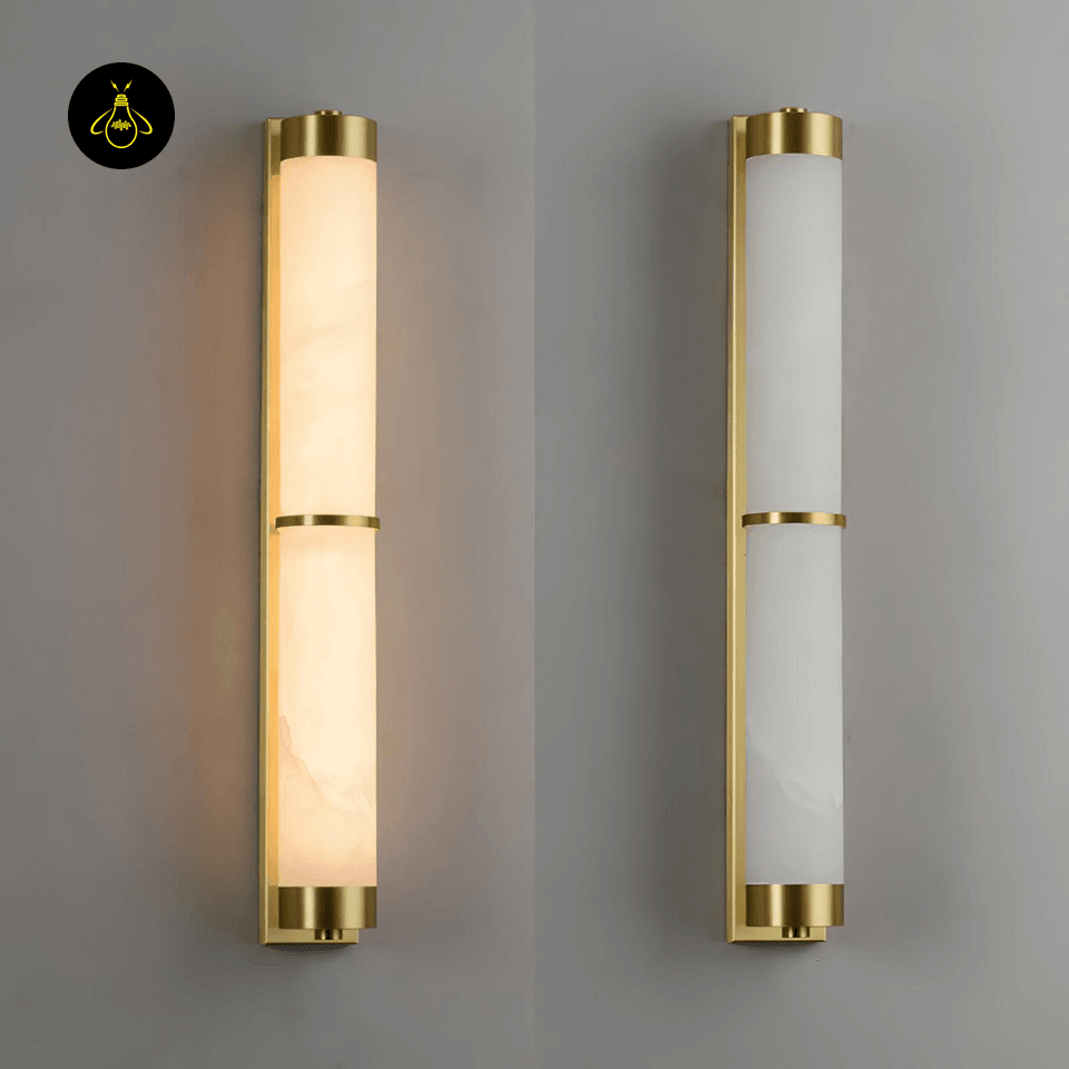 Jagmag Lights Alabaster Brass Wall Light with Integrated LED, 60cm Height, Warm 3000K Light, for Bedrooms & Living Rooms - Fancy and Decorative lights - Brand name jagmag lights