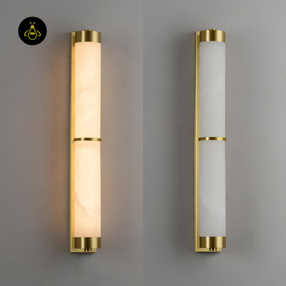 Jagmag Lights Alabaster Brass Wall Light with Integrated LED, 60cm Height, Warm 3000K Light, for Bedrooms & Living Rooms