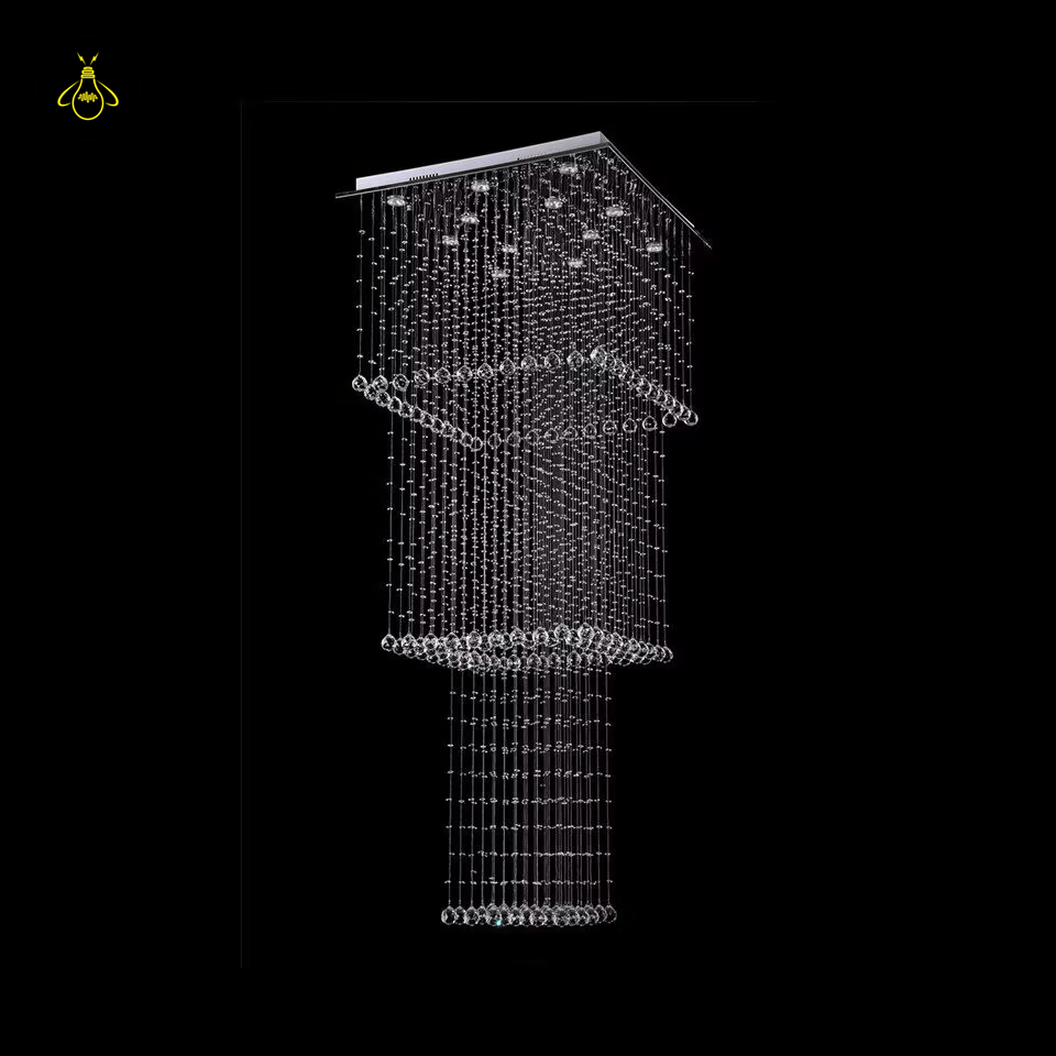 Jagmag Lights Long Crystal Raindrop Chandelier with K9 Crystals, Mirror Gold Finish, for High Ceilings