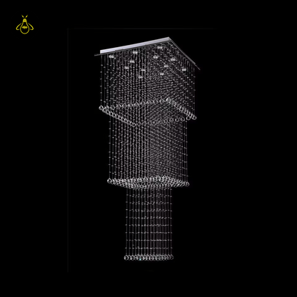 Jagmag Lights Long Crystal Raindrop Chandelier with K9 Crystals, Mirror Gold Finish, for High Ceilings