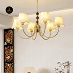 Fabric Shade Chandelier - Jagmag Modern Gold & Wood Chandelier - 6 Lights, 35.4-Inch - Living Room Lighting - Fancy and Decorative lights - Brand name jagmag lights