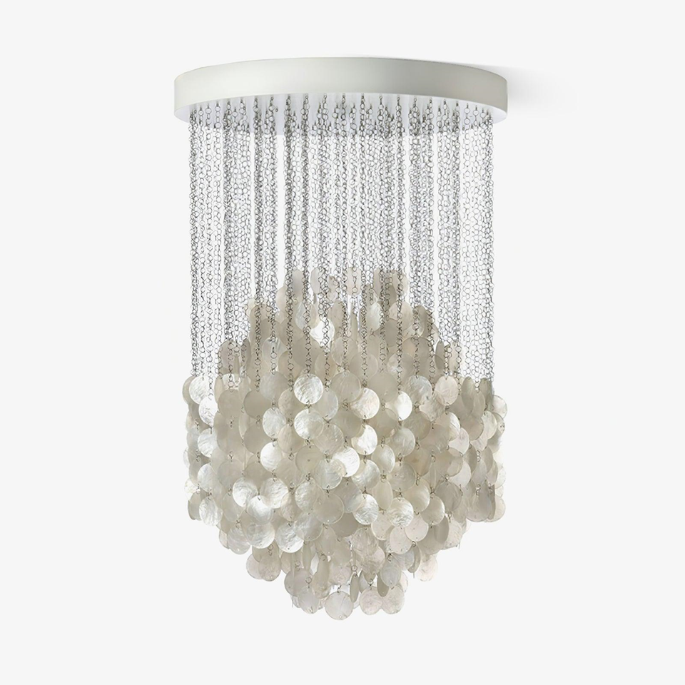 Jagmag Lights Shell Cascade Chandelier with White Shell Design, 31.5″ Diameter, Adjustable Height, for Coastal or Urban Spaces