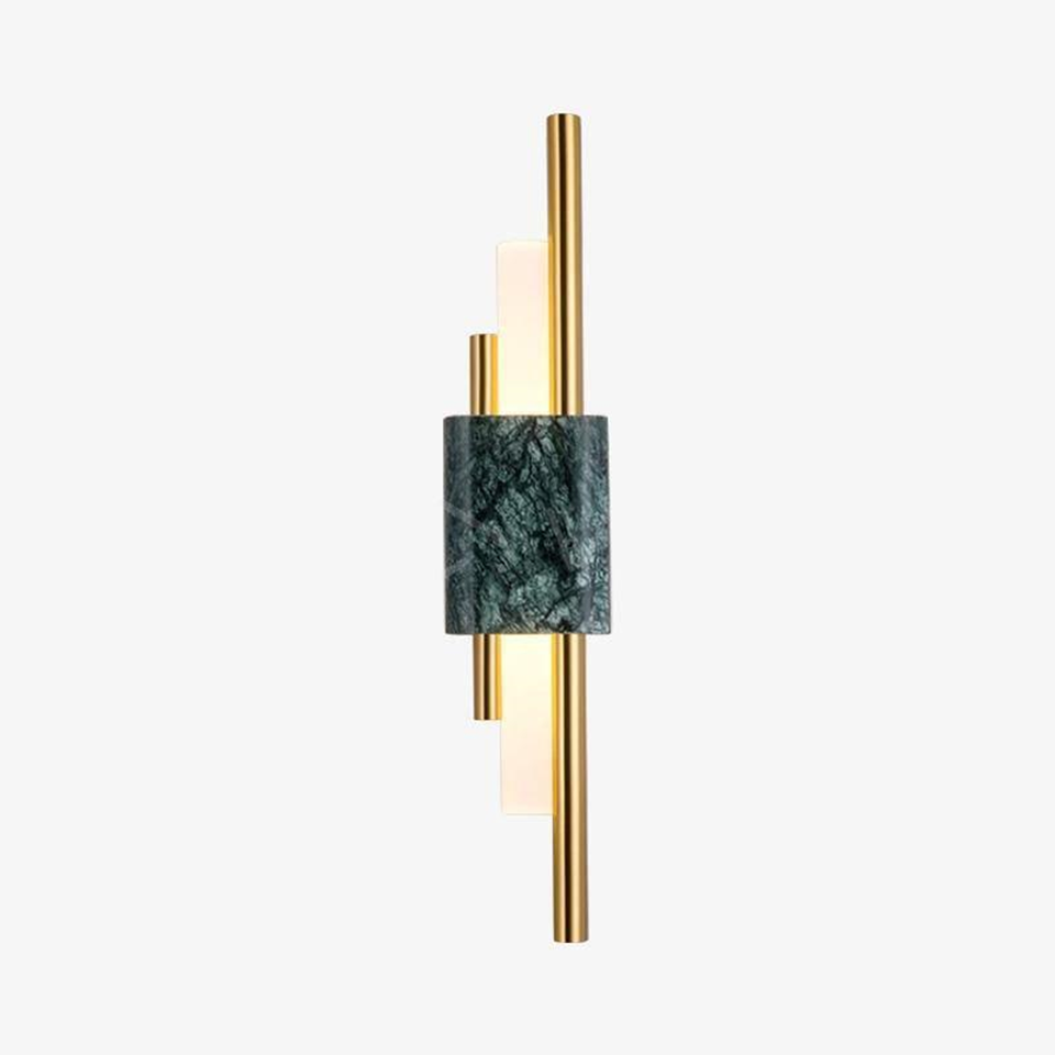 Jagmag Tanto Modern Wall Sconce with Green Marble and Opal Glass, 23.6" High, for Living Room