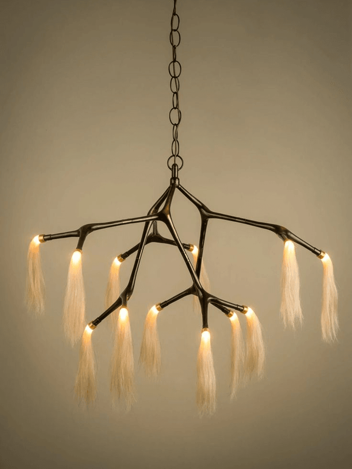 Modern Bronze Horsehair Chandelier with LED Lights, 198cm Height, for Luxury Living & Dining Spaces - Fancy and Decorative lights - Brand name jagmag lights
