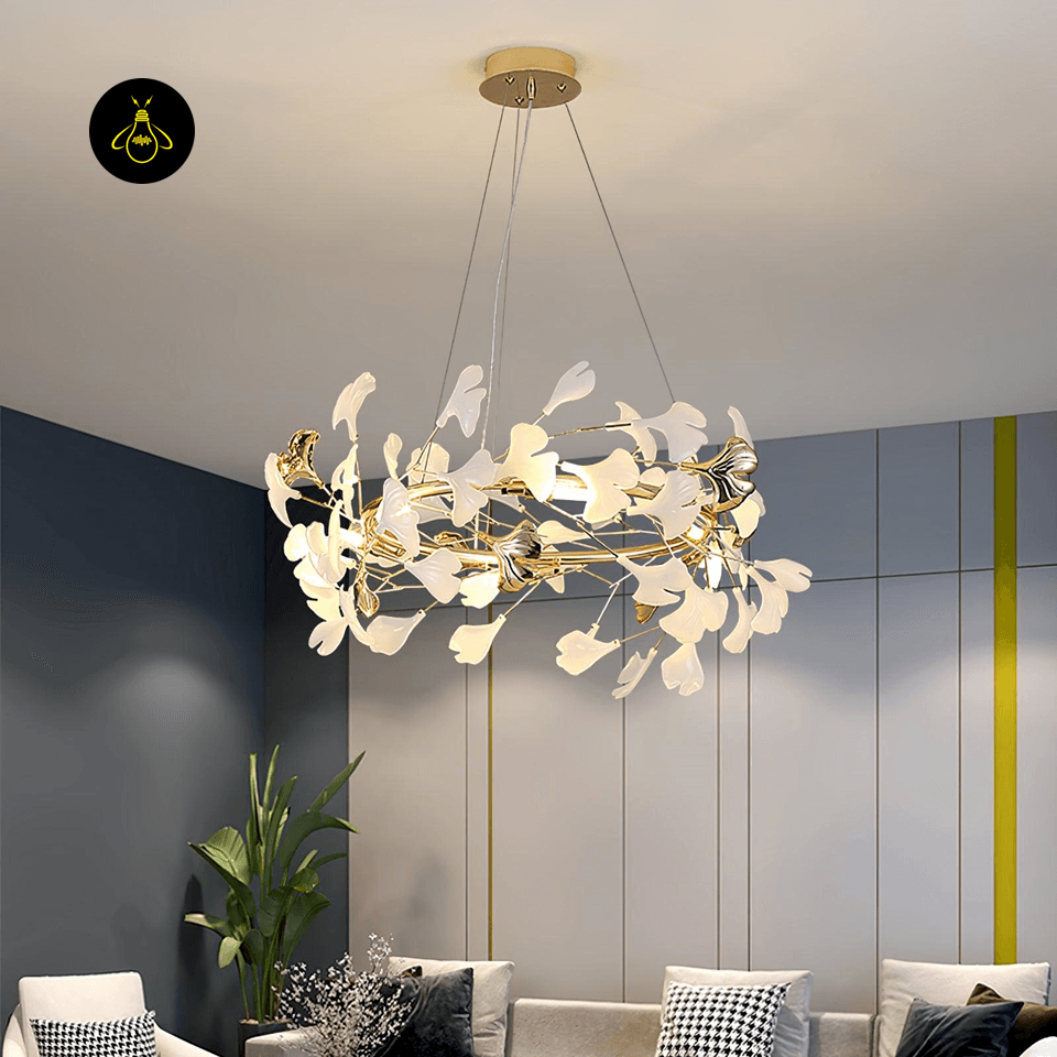 Jagmag Lights Ginkgo Leaf Chandelier with Ceramic Leaves, 31.5″ Diameter, Adjustable Height, for Living Room or Dining Room - Fancy and Decorative lights - Brand name jagmag lights