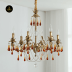Jagmag Lights Amber Crystal Chandelier with Golden Finish, 31.5″ Diameter, Adjustable Height, for Living Room or Dining Room - Fancy and Decorative lights - Brand name jagmag lights