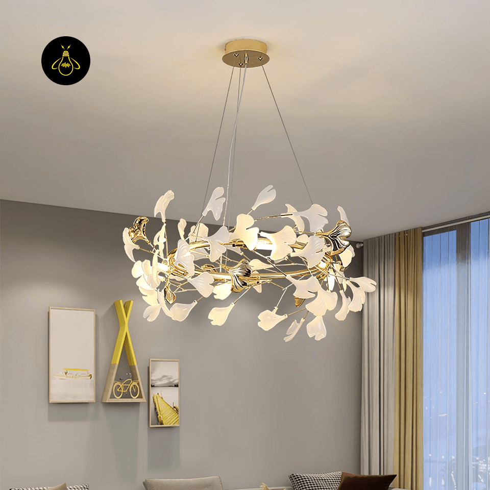 Jagmag Lights Ginkgo Leaf Chandelier with Ceramic Leaves, 31.5″ Diameter, Adjustable Height, for Living Room or Dining Room - Fancy and Decorative lights - Brand name jagmag lights