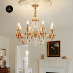 Jagmag Lights Amber Crystal Chandelier with Golden Finish, 31.5″ Diameter, Adjustable Height, for Living Room or Dining Room - Fancy and Decorative lights - Brand name jagmag lights