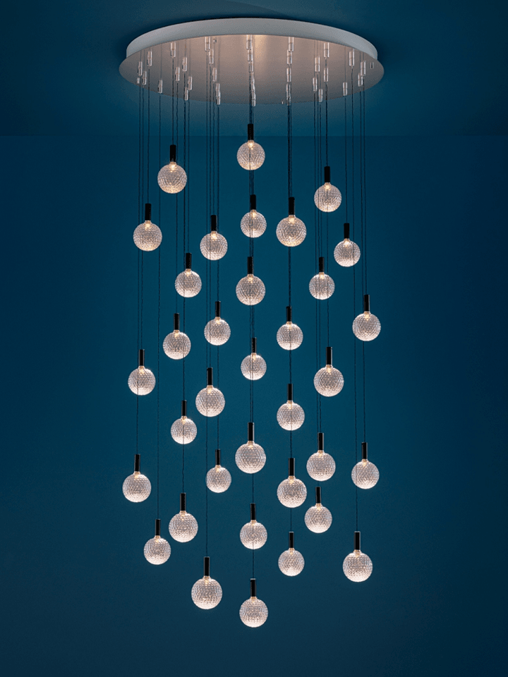 Jagmag Elegant Glass Sphere Chandelier - Satin Steel with Nickel Connectors, 78cm Base, for Luxurious Interiors - Fancy and Decorative lights - Brand name jagmag lights