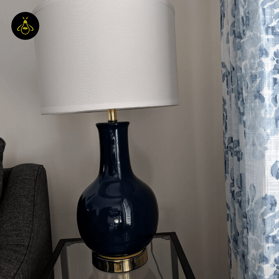 Jagmag Royal Blue Ceramic Table Lamp - Gourd Base with Cotton Shade, 177cm, for Elegant Interiors - Fancy and Decorative lights - Brand name jagmag lights