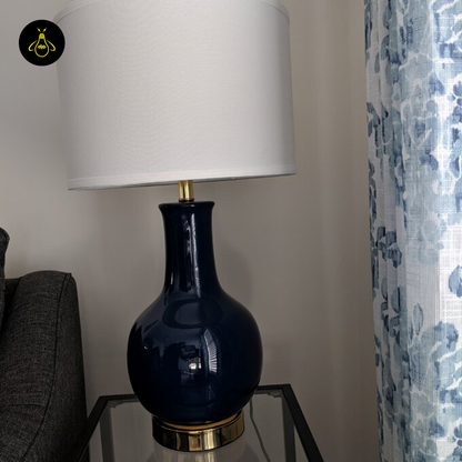 Jagmag Royal Blue Ceramic Table Lamp - Gourd Base with Cotton Shade, 177cm, for Elegant Interiors