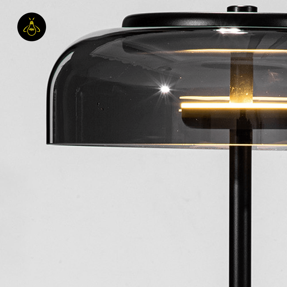Modern Glass Table Lamp - Black Shade, Metal Base, for Elegant Living Rooms - Fancy and Decorative lights - Brand name jagmag lights