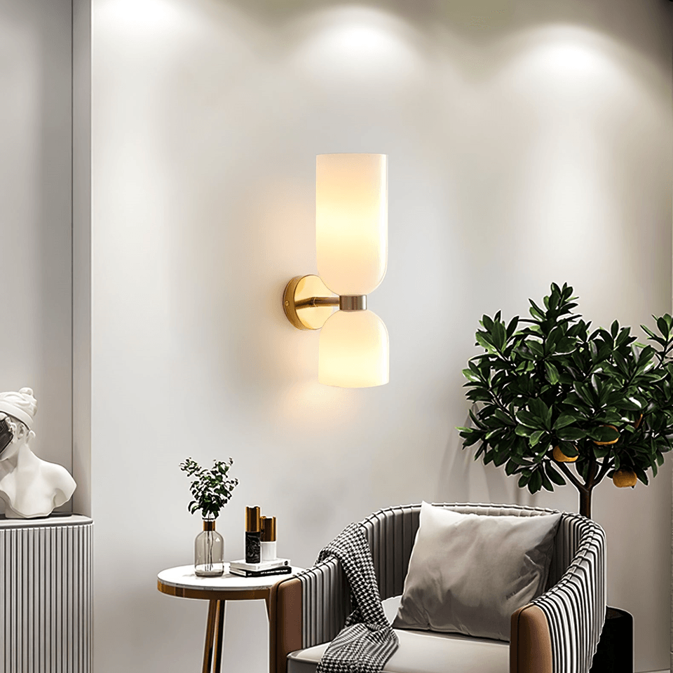 Jagmag Edie Brass Wall Sconce - Opal Glass, 35cm Height, for Elegant Interiors - Fancy and Decorative lights - Brand name jagmag lights