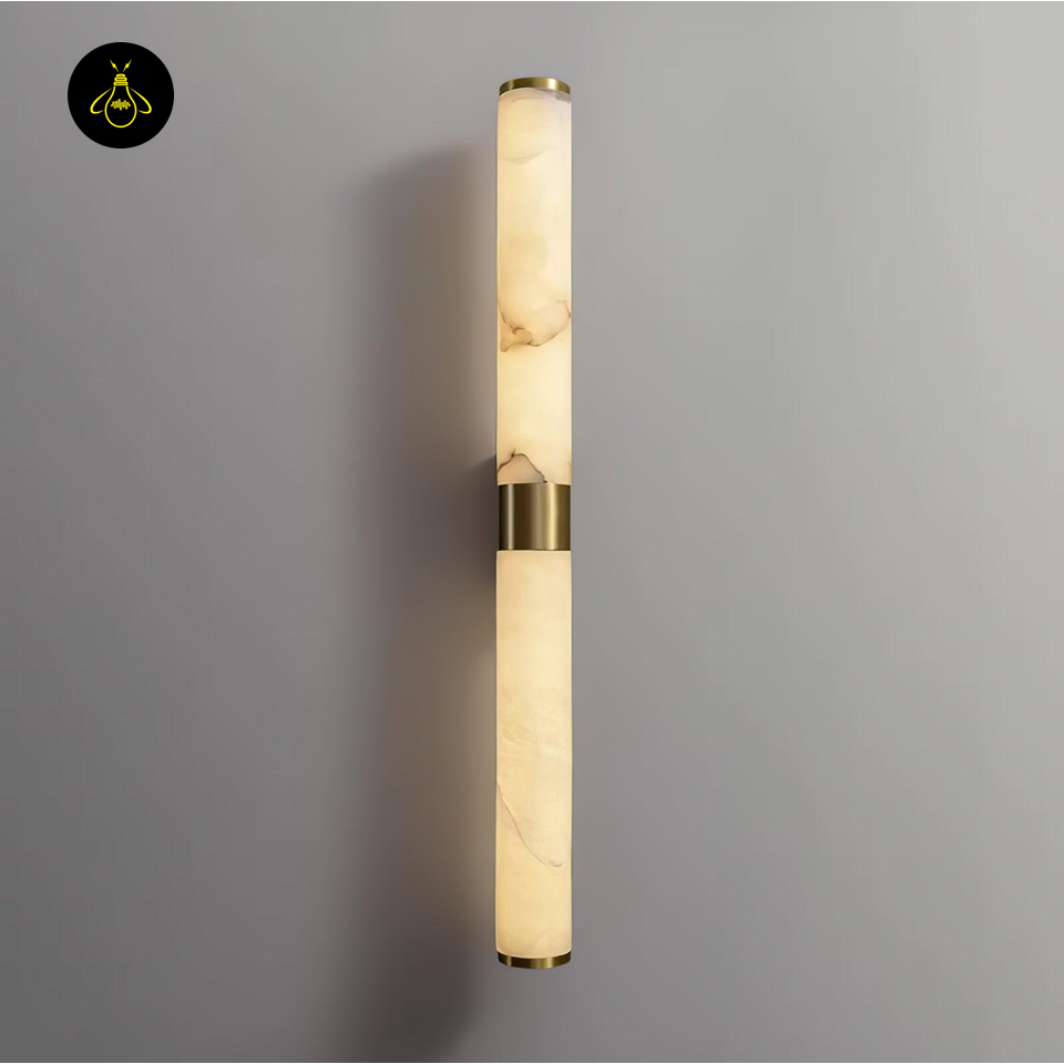 Jagmag Line Alabaster Wall Sconce, Integrated LED, Brass Finish, 27.6" High, for Modern Interiors