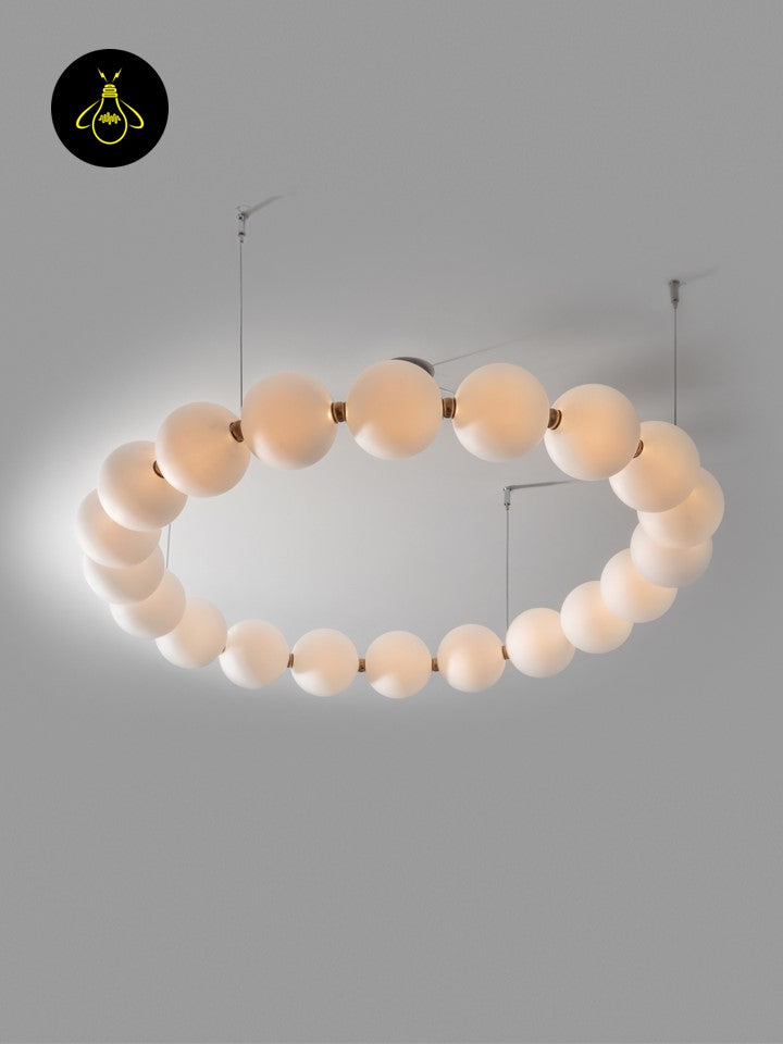 Jagmag String Pearl Chandelier - LED Blown Glass and Brushed Brass, 95cm Diameter, for Elegant Interiors