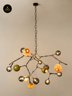 Jagmag 15-Light Crystal Glass Jhumar with Bronze Finish, 140cm Cluster Chandelier for Double Height Living Room - Fancy and Decorative lights - Brand name jagmag lights