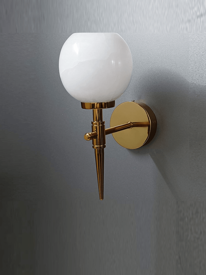 High-quality gold wall sconce with real marble shade (Indian wall lamp).