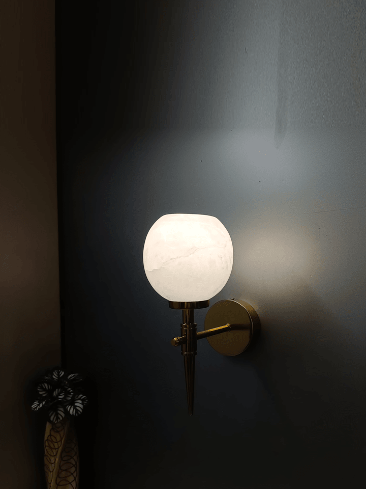 Bedroom wall lamp with gold finish and beautiful marble shade