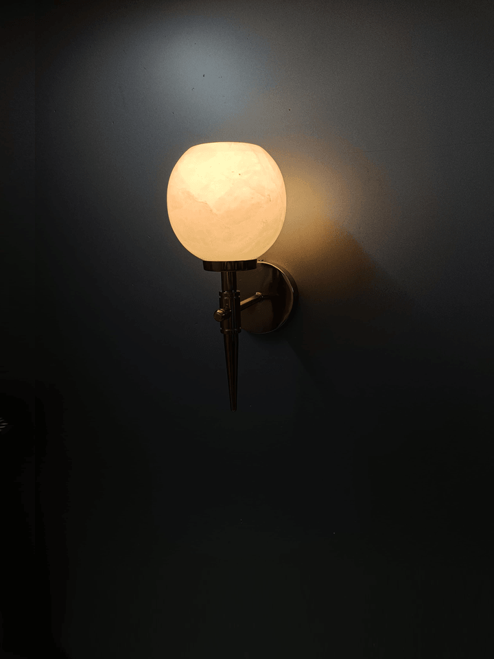 Gold PVD finish wall lamp with marble shade for living room