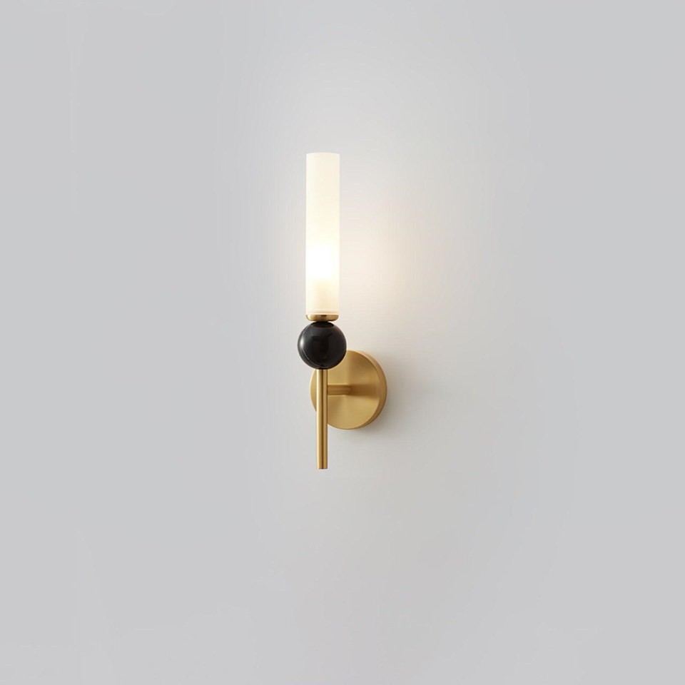 Jagmag Modern Wall Sconce with Marble Sphere, Brass Finish, and Acrylic Diffuser, 45.3" High