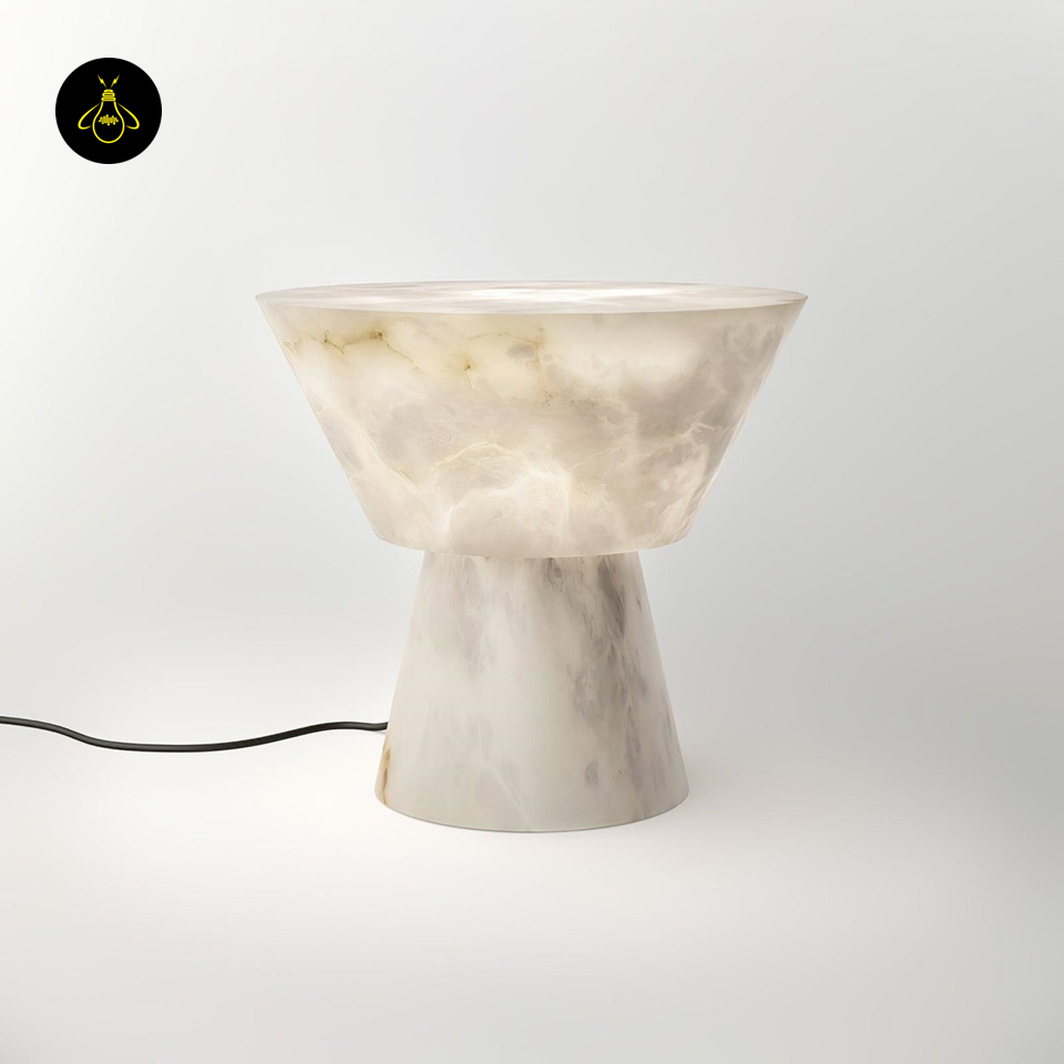 Jagmag Beta Marble Table Lamp - White with Brass Trim, 20cm/28cm, for Elegant Homes