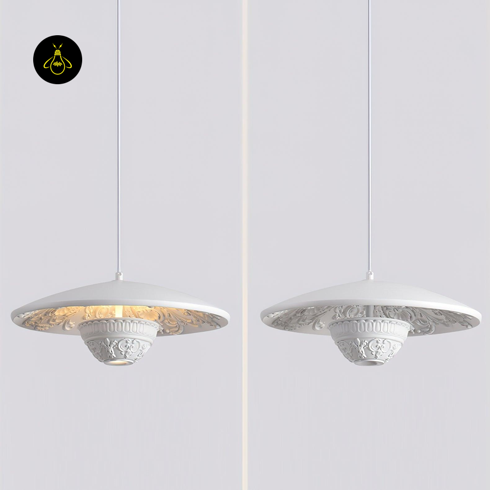 Jagmag Lights Flying Saucer Resin Pendant Lamp | Modern LED | 13.8" | White | Foyer & Dining Room | Made in India