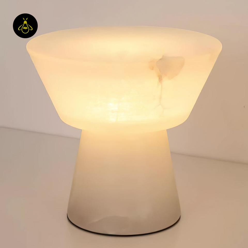 Jagmag Beta Marble Table Lamp - White with Brass Trim, 20cm/28cm, for Elegant Homes