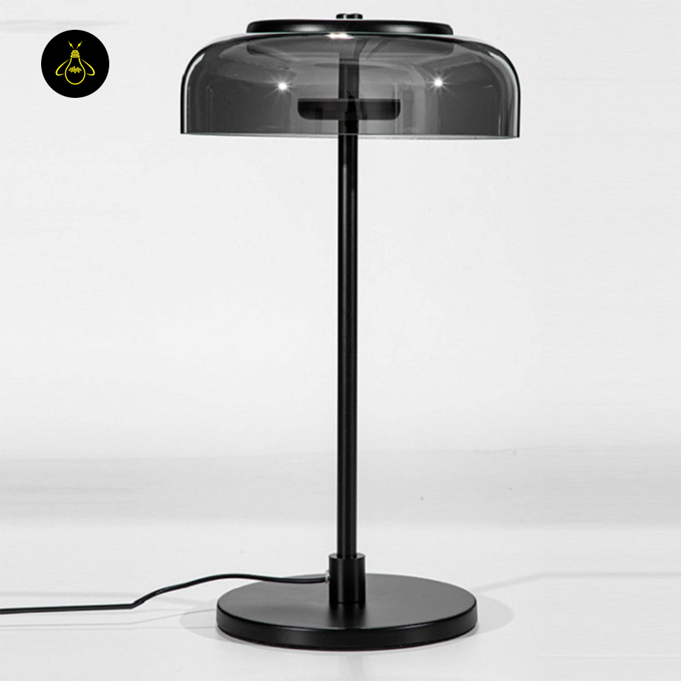 Modern Glass Table Lamp - Black Shade, Metal Base, for Elegant Living Rooms