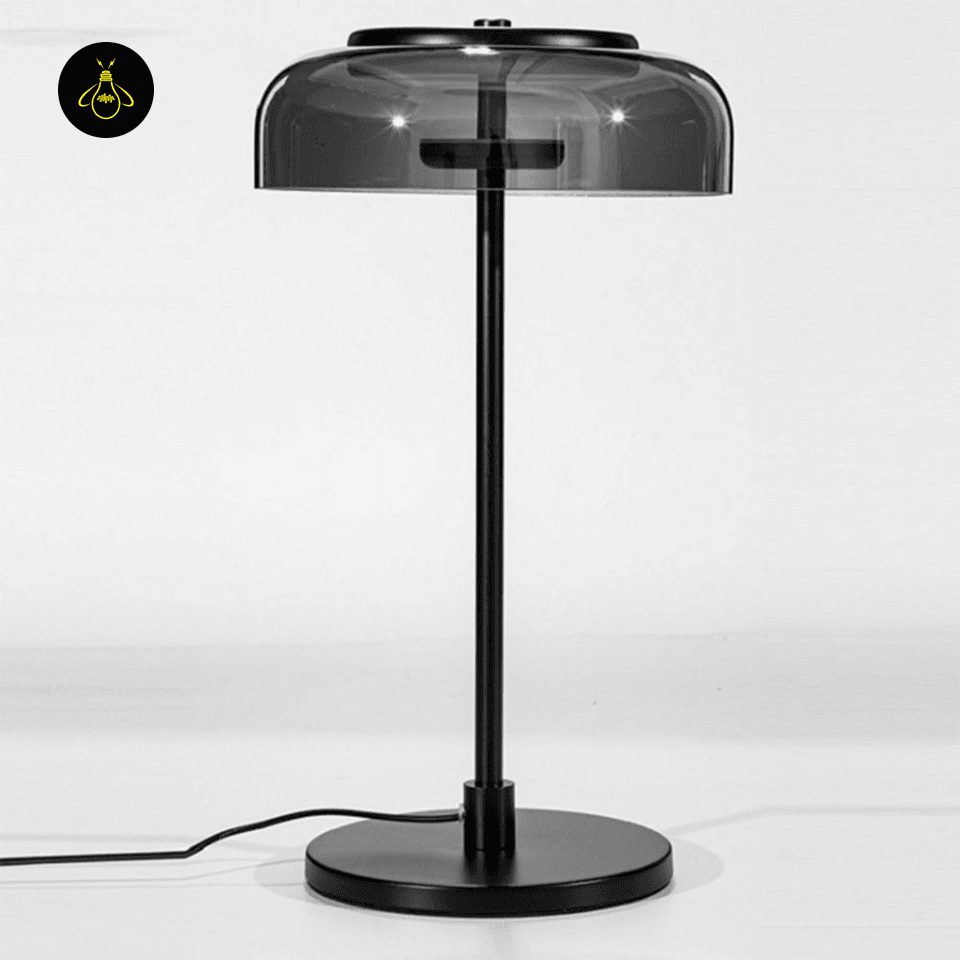 Modern Glass Table Lamp - Black Shade, Metal Base, for Elegant Living Rooms - Fancy and Decorative lights - Brand name jagmag lights