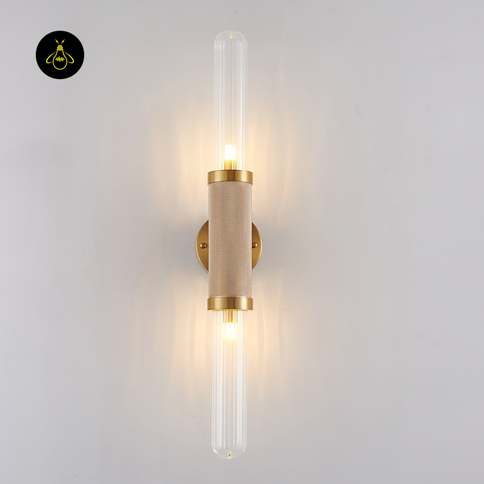 Jagmag Gold Wall Sconce with Clear Cylindrical Glass Shade, 29.9" Height, Modern Indoor Light