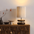 Jagmag Wabi Sabi Wooden Table Lamp - Handcrafted with Hemp Rope Shade, 22cm Diameter, for Unique Interiors - Fancy and Decorative lights - Brand name jagmag lights