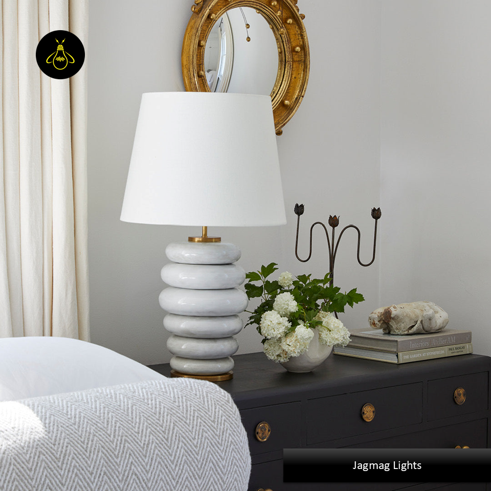 Jagmag Phoebe Ceramic Table Lamp - Stacked Pebble Design with Fabric Shade, 73cm, for Stylish Interiors