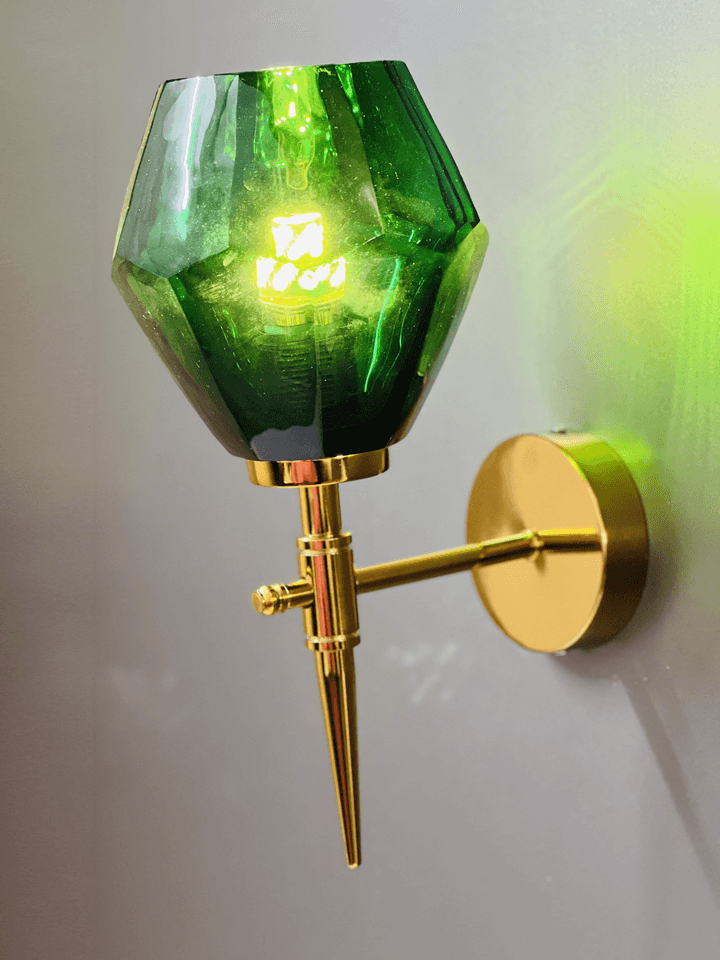 Green crystal wall light packaged in a beautiful box, perfect for gifting. (Keywords: wall lights for home, green crystal wall light, gift idea