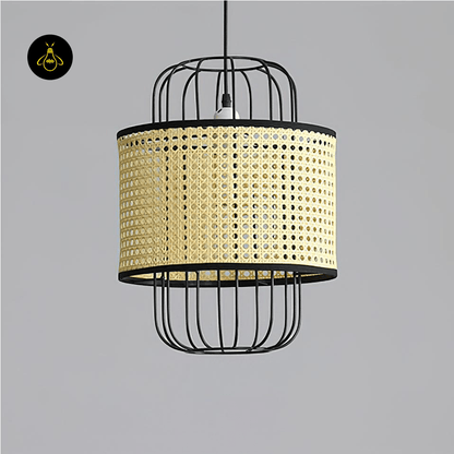 Jagmag Lights Rattan Pendant Lamp | Modern Woven Design | Natural Rattan Shade | 11.8-Inch | Natural Wood/Black Finish | For Living Room, Bedroom | Unique Shadow Play - Jagmag Lights