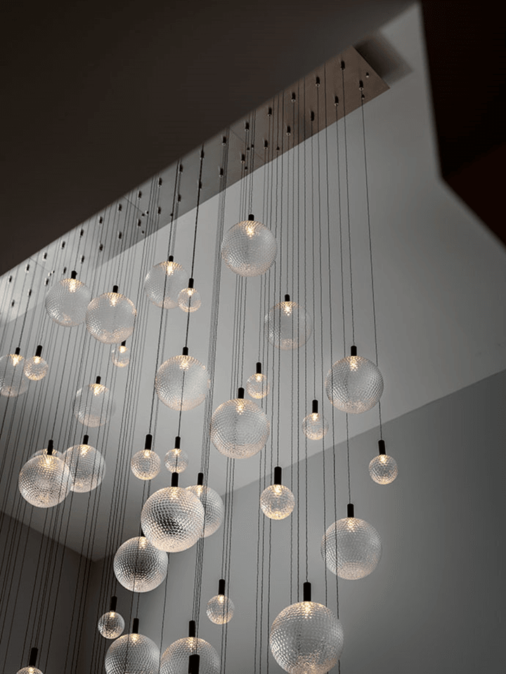 Jagmag Elegant Glass Sphere Chandelier - Satin Steel with Nickel Connectors, 78cm Base, for Luxurious Interiors - Fancy and Decorative lights - Brand name jagmag lights