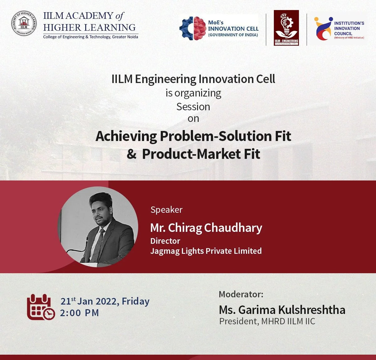 Sells director invited by iilm to discuse about achieving problem solution fit and product market fit