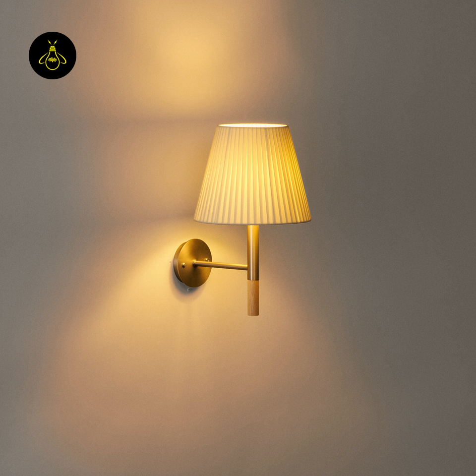 Jagmag Lights Wall Light for Bedroom | Satin Nickel and Wood | Fixed Arm | Off-White Shade | Modern Minimalist Design