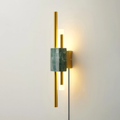 Jagmag Tanto Modern Wall Sconce with Green Marble and Opal Glass, 23.6" High, for Living Room